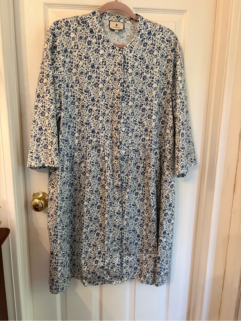Tuckernuck Blue and White Floral Button-Front Midi Dress